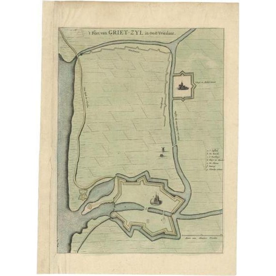 Antique Plan of the Fortress of Greetsiel by Blaeu, 1650 For Sale - Image 6 of 6