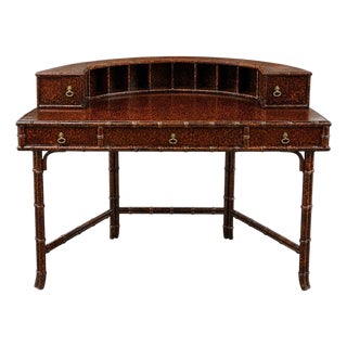 1990s Regency Style Faux Bamboo & Tortoise Lacquer Carlton House Rattan Desk or Vanity For Sale