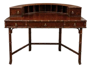 1990s Regency Style Faux Bamboo & Tortoise Lacquer Carlton House Rattan Desk or Vanity