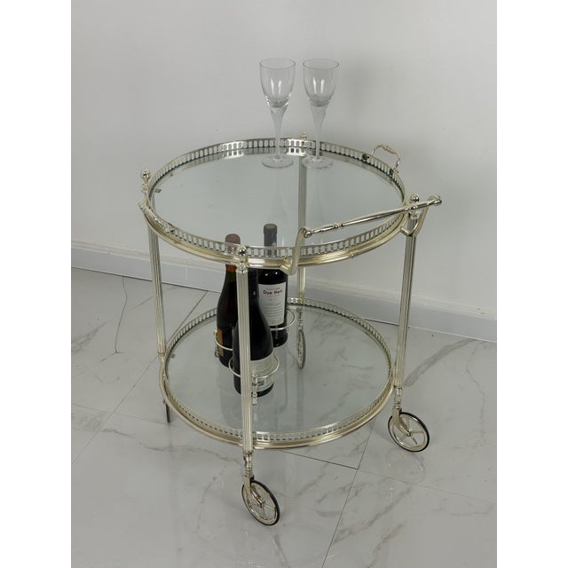 Mid-Century Circular Chrome-Plated Brass Bar Cart, 1960s For Sale - Image 6 of 12
