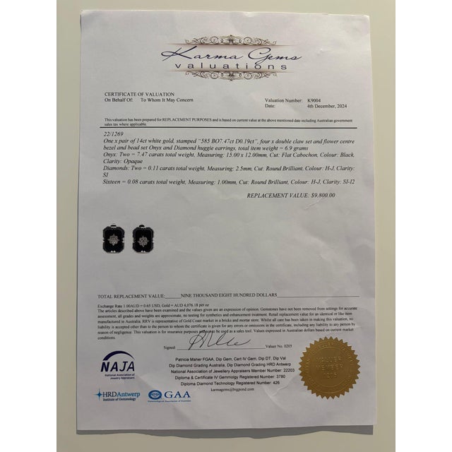 2020s 14ct White Gold Onyx & Diamond Earrings 7.66ct 6.9g, A Pair For Sale - Image 5 of 5