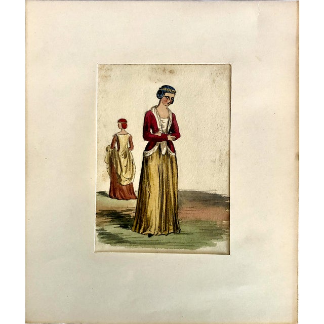 A Set of Five Original Watercolor Illustrations of 12th- To 16th-Century English Fashions For Sale - Image 4 of 6