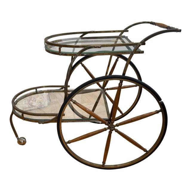 Gorgeous Gold Antique Bar Cart With Wheels For Sale