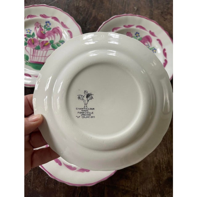 Pink Early 19th Century Set of Four (4) Pink English Chanticleer Fondeville England 6 3/8” Plates For Sale - Image 8 of 8