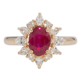 1.5Ct Gia Certified Burma Ruby Ring With Earth-Mined Diamonds: Solid 14k Gold, Size 6.75 For Sale