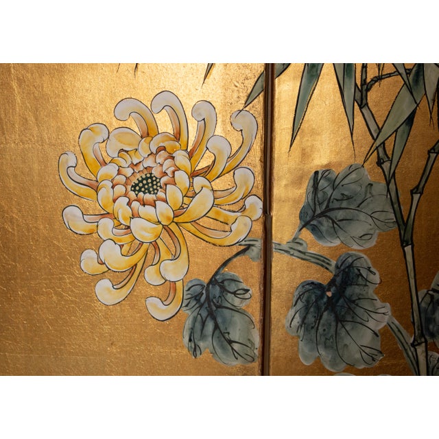 1970s "Chrysanthemums and Sparrows", Antique Style Chinoiserie Painted Screen For Sale - Image 11 of 18