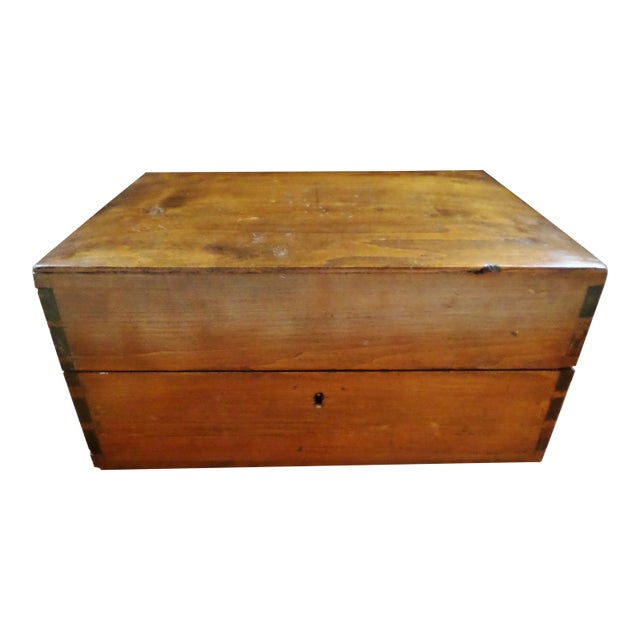 Antique Early Dome Top Walnut Dovetailed Document Box With Brass Handles For Sale
