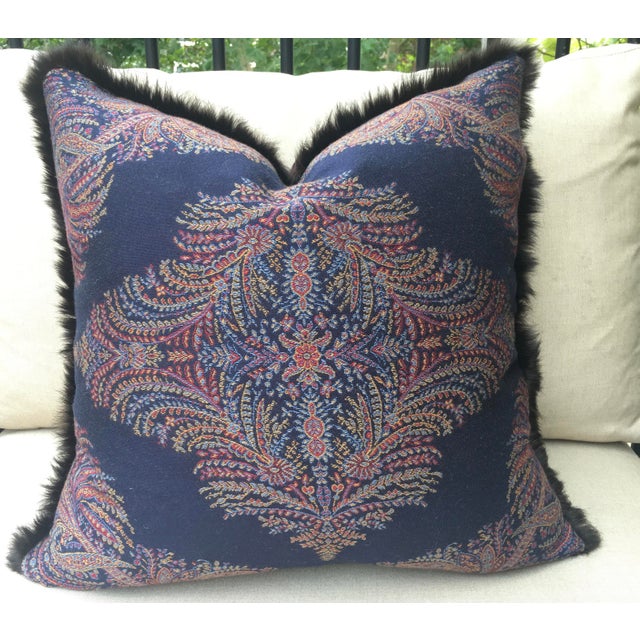 Ralph Lauren Navy Paisley With Fur Pillow Chairish