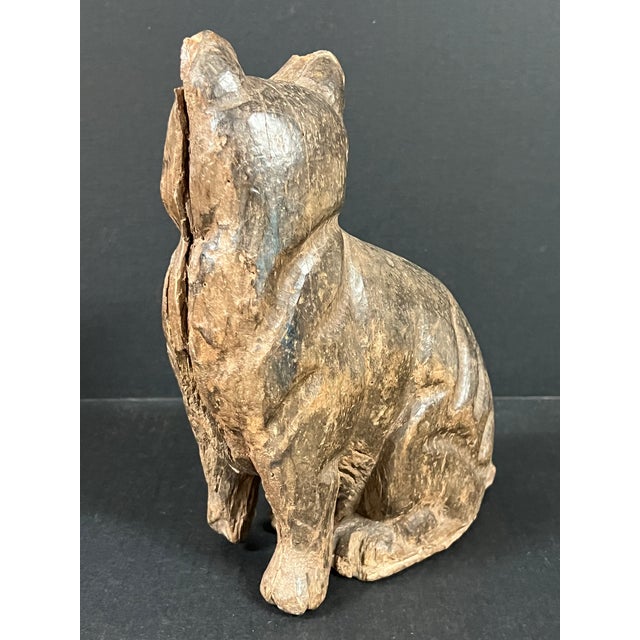 Late 20th Century Late 20th Century Folk Art Carved Wooden Cat Sculpture For Sale - Image 5 of 10