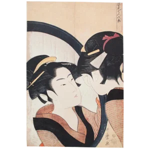 1980s Kitagawa Utamaro, "Lady at a Mirror" Vintage Reproduction Print From Japan
