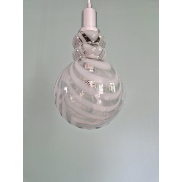 Pendant Light in Smoked Murano Glass with White Spirals, 1970s For Sale - Image 6 of 13