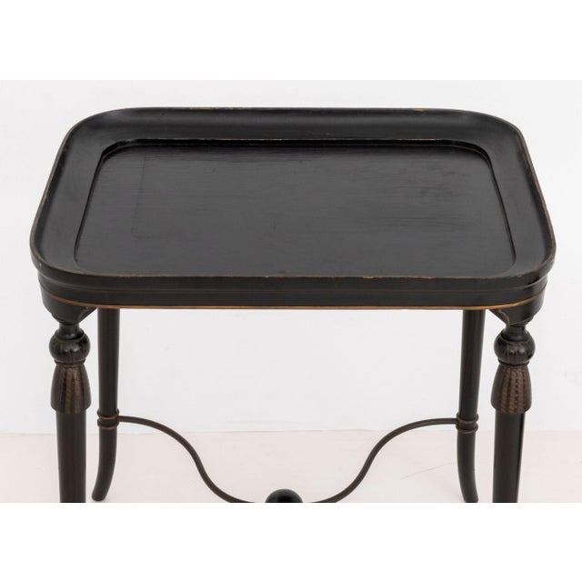 Regency Style Black With Gilt Geometric Design Lacquered Wood Tray Table For Sale - Image 12 of 12