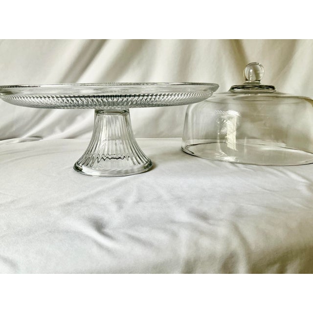 Glass Traditional Pressed Glass Cake Stand With Glass Dome For Sale - Image 7 of 11