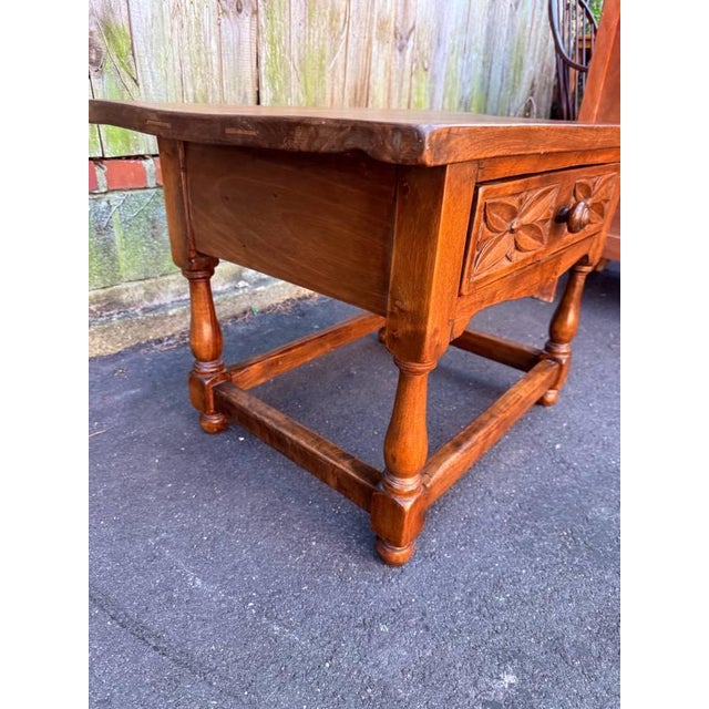 Wood Antique Early 20th Century Rustic Spanish Baroque Carved Walnut Side Table For Sale - Image 7 of 17