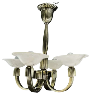 Art Deco Bronze Chandelier in Alabaster attributed to Atelier Petitot, 1930s