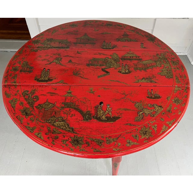 19th Century Antique 19th Century Georgian Chinoiserie Scarlet Red Lacquer Drop Leaf Dining Table For Sale - Image 5 of 13