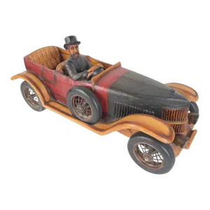 Antique 1913 Model Touring Car and Driver Wooden Hand Painted Sculpture