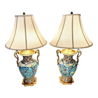 Late 20th Century Marbro Lamp Co Cloisonne Gilded Ormolu French Museum Quality Retired - a Pair For Sale