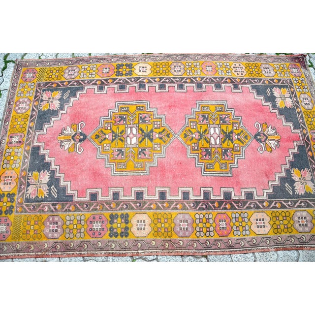 1960s Vintage Pink Hand-Made Rug For Sale - Image 5 of 11