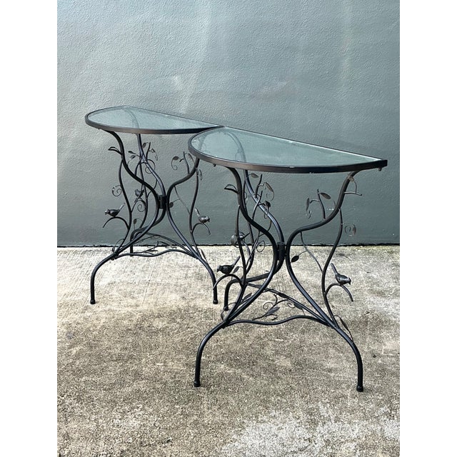 Metal Vintage Sculptural Metal Demilune Console Tables - A Pair For Sale - Image 7 of 13