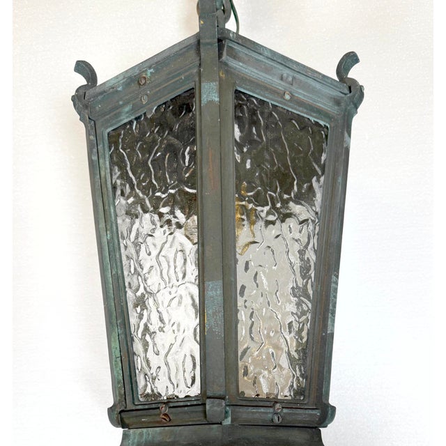 Antique Traditional Bronze Wavy Glass Pendant Light For Sale In New York - Image 6 of 11