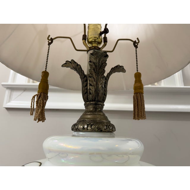 Metal Vintage Pearlescent Ceramic Table Lamps in the Style of Carl Falkenstein - a Pair For Sale - Image 7 of 9