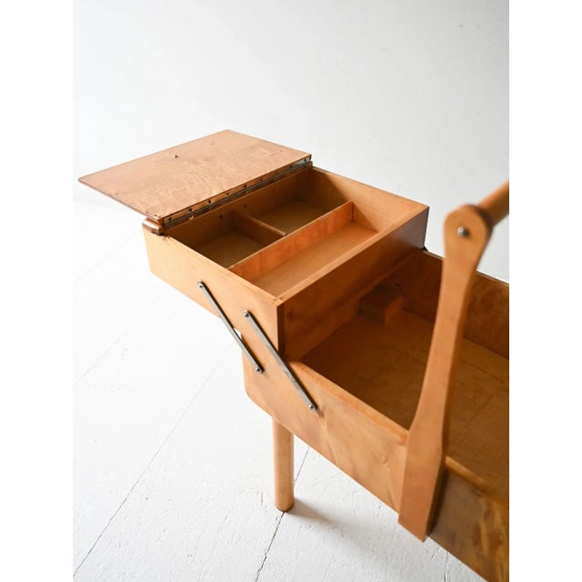 Brown Vintage Scandinavian Birch Sewing Basket, 1950s For Sale - Image 8 of 10