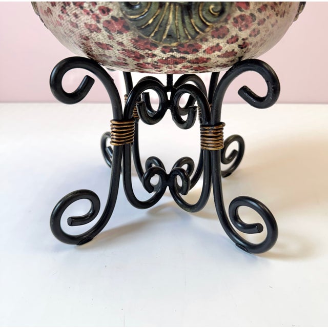 Metal Vintage Decorative Leopard Pattern Box With Finial Lid by John Richard For Sale - Image 7 of 11