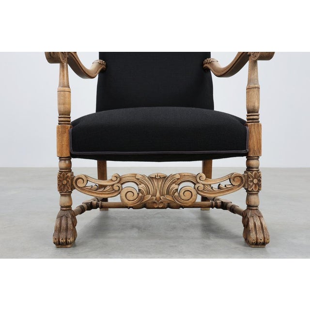 Wood Antique Louis XIII Chair in Black Linen, France, 1800s For Sale - Image 7 of 15