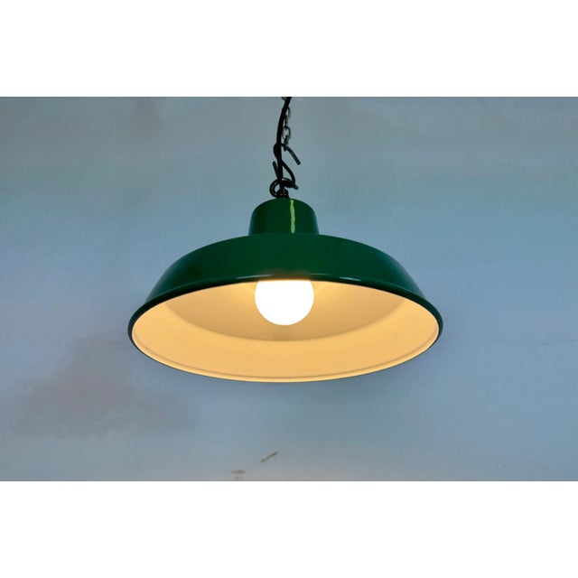 Industrial Green Enamel Factory Pendant Lamp, 1960s For Sale - Image 14 of 16