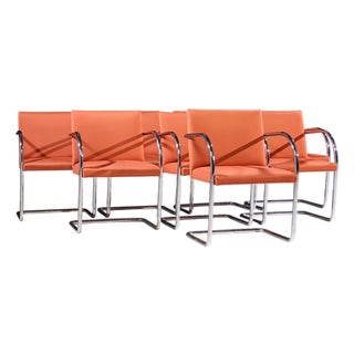 Mies Van Der Rohe for Knoll Brno Mid Century Tubular Cantilever Chrome Dining Chairs - Set of 8 For Sale