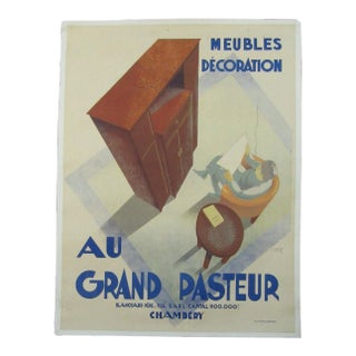 C. Villot "Au Grand Pasteur" French Art Deco Lithograph on Canvas Circa 1935 For Sale
