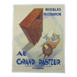 C. Villot "Au Grand Pasteur" French Art Deco Lithograph on Canvas Circa 1935