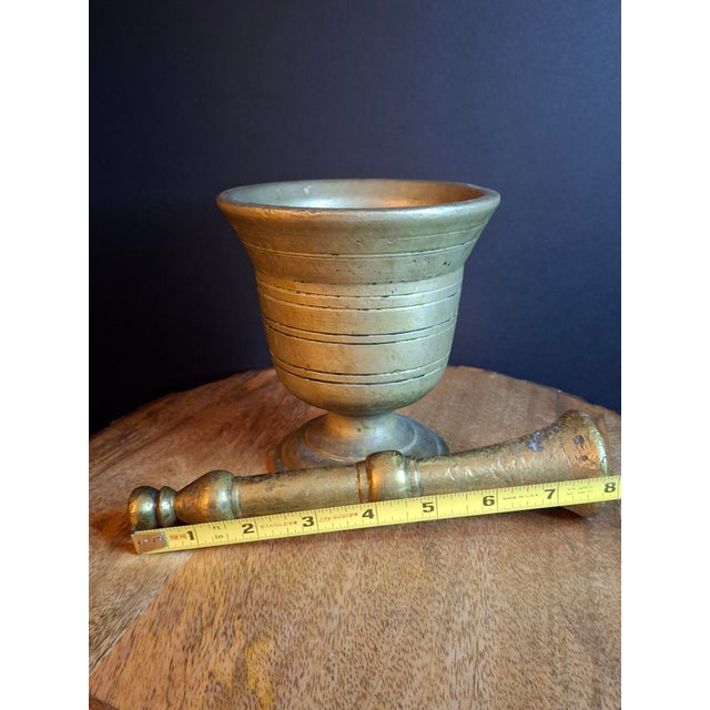 18th Century Heavy Cast Brass Lathe-Turned Mortar and Pestle For Sale - Image 14 of 15