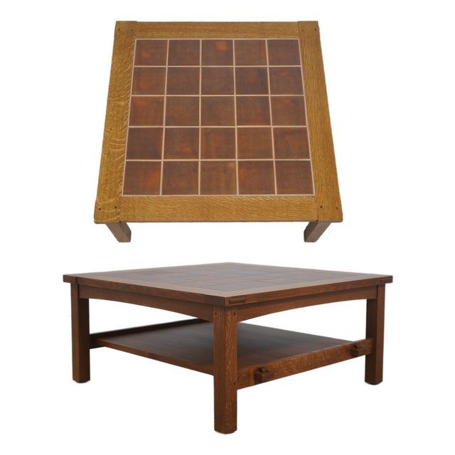 Stickley Mission Oak Tile Top Coffee Cocktail Table For Sale