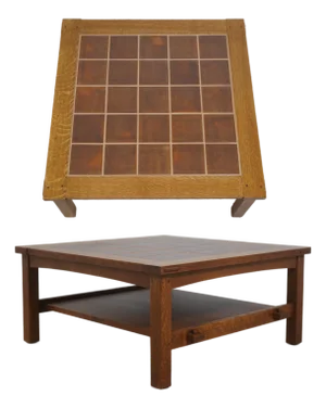 Stickley Mission Oak Tile Top Coffee Cocktail Table