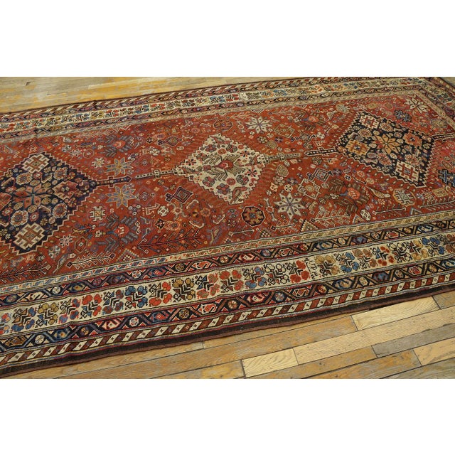 1890s Red Medallion Antique Persian Ghashghaie Carpet 5'6" X 11' Knotted Wool Rug Runner For Sale - Image 10 of 11