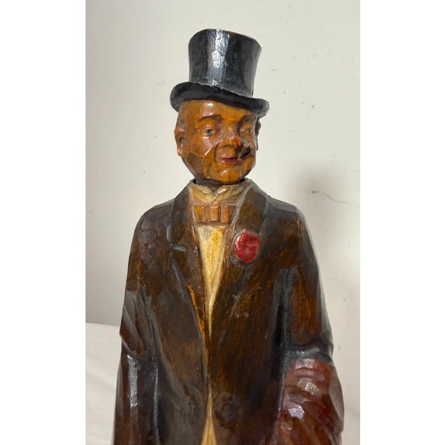 Rare Antique Hand Carved Wood Theo Roosevelt German Whistler Sculpture Statue For Sale In New York - Image 6 of 13