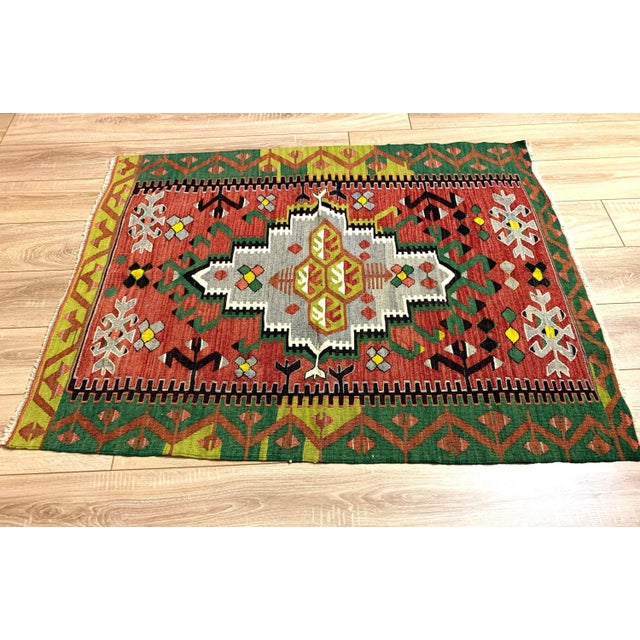 Vintage Turkish Traditional Wool Kilim Rug For Sale - Image 9 of 11
