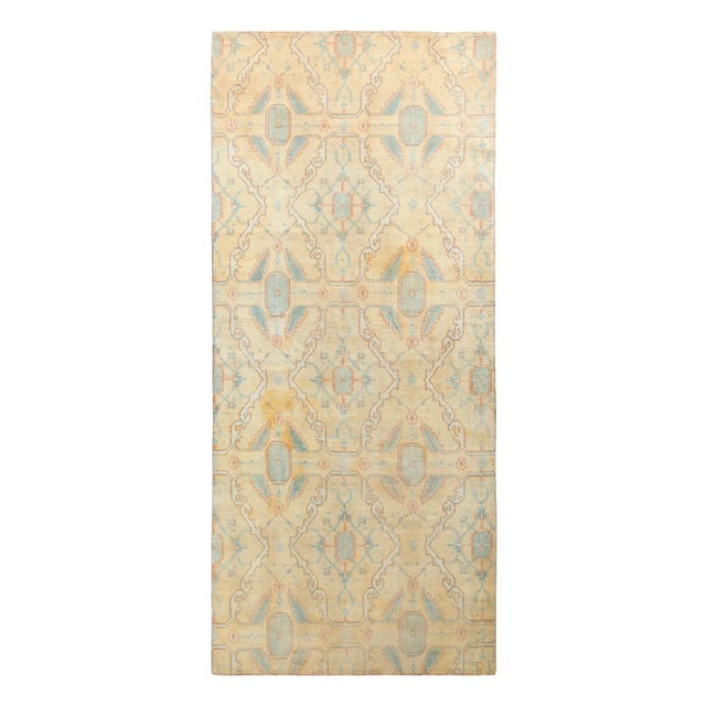 1920s Agra Runner in Blue and Yellow in Geometric Pattern For Sale In New York - Image 6 of 6