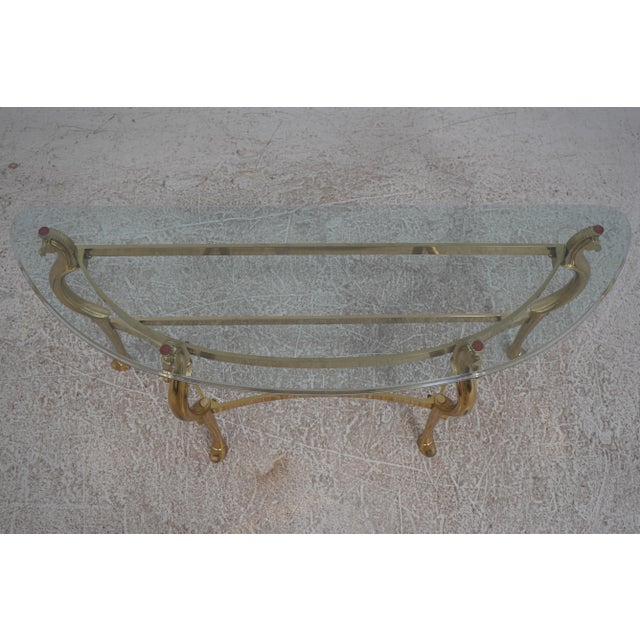 Traditional Labarge Brass & Glass Horse Head Demilune Console Table For Sale - Image 3 of 13
