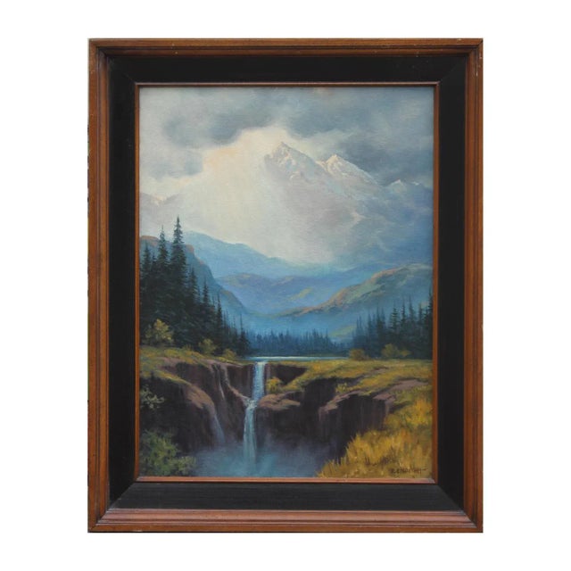 Paint Roland D. Enright Idealized Naturalistic Mountain Landscape Oil Painting 20th Century For Sale - Image 7 of 7