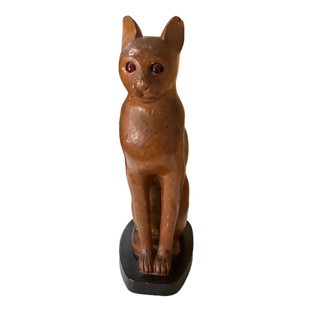 Mid 20th Century Hand Carved Wood Cat From Italy For Sale