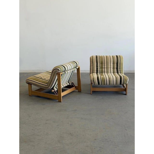 Wood 1970s Swedish Lounge Chairs in Striped Linen - Pair For Sale - Image 7 of 12
