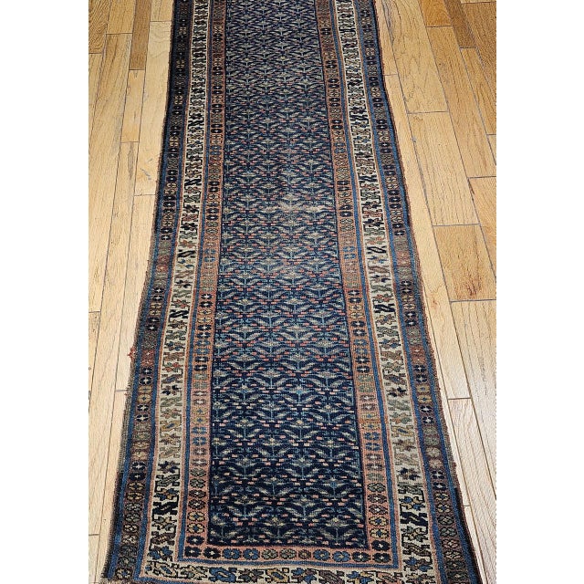 Vintage Kurdish Runner Rug, Hand-Knotted Wool, All-Over Paisley Pattern, Blue & Green, 3x15 For Sale - Image 13 of 17