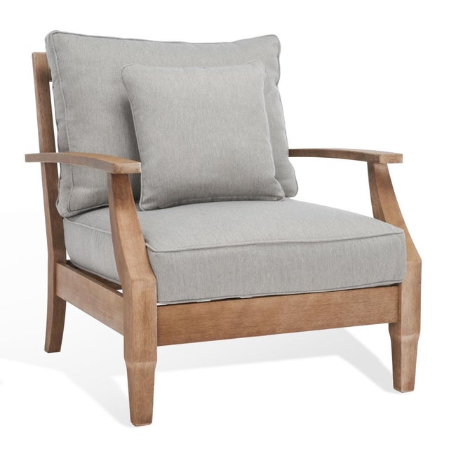 Martinique Wood Patio Armchair - Natural / Grey For Sale In Philadelphia - Image 6 of 8