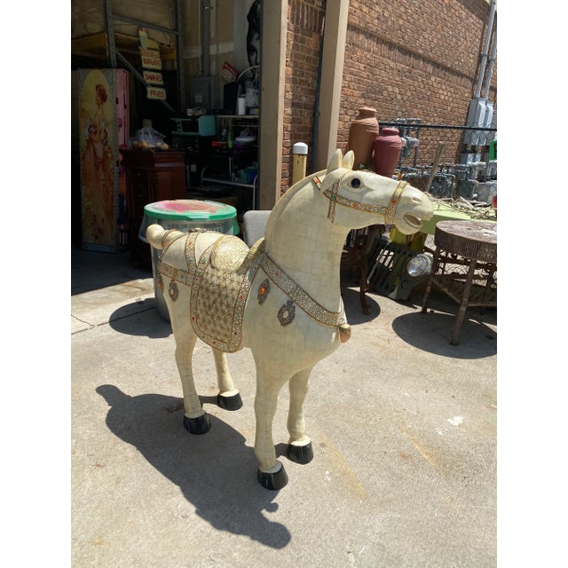 Stone 1970s Life Size Marble Horse With Gem Details For Sale - Image 7 of 7