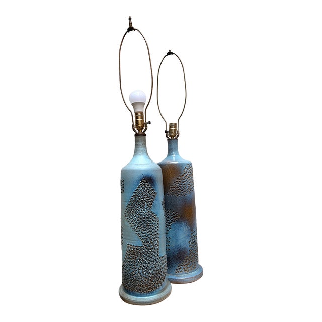 Mid 20th Century Pair of Madoura Vallauris Ceramic Table Lamps, France, Mid-Century For Sale