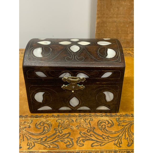 Vintage Mother-of-Pearl & Brass Inlaid Walnut Box with Dome Top from Turkey