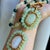Hollywood Regency 1980s Green Gemstone Jade Bead Necklace Gold Tone Toggle Closure For Sale - Image 3 of 9